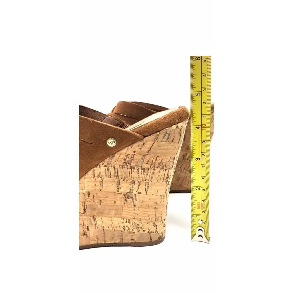 UGG Marta chestnut cork, slip on wedges, size 8W soft suede with woven straps al